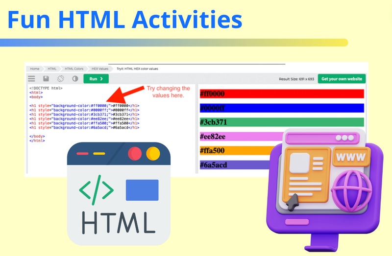 HTML activities for beginners and kids